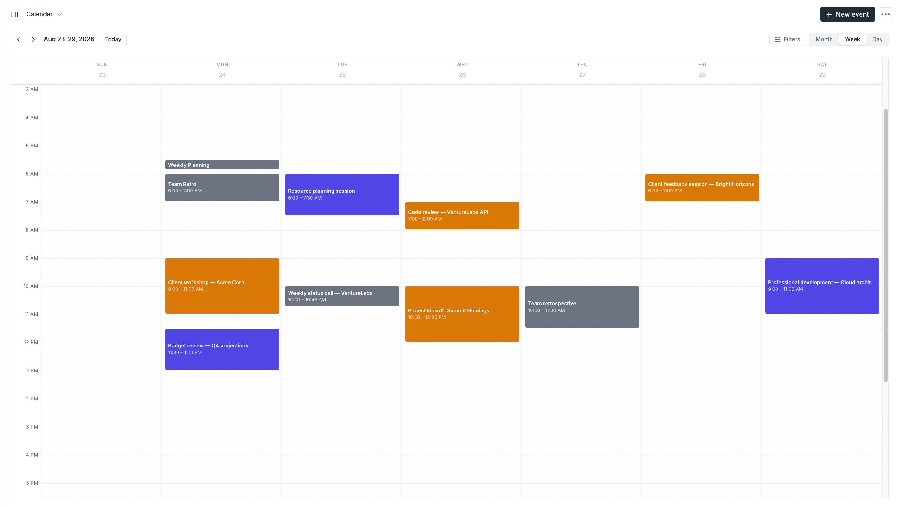 Shared client calendar screenshot